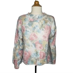 Vintage Y2K 1990s Floral Textured Cropped Sweater by S.W.A.K. Small Made in USA